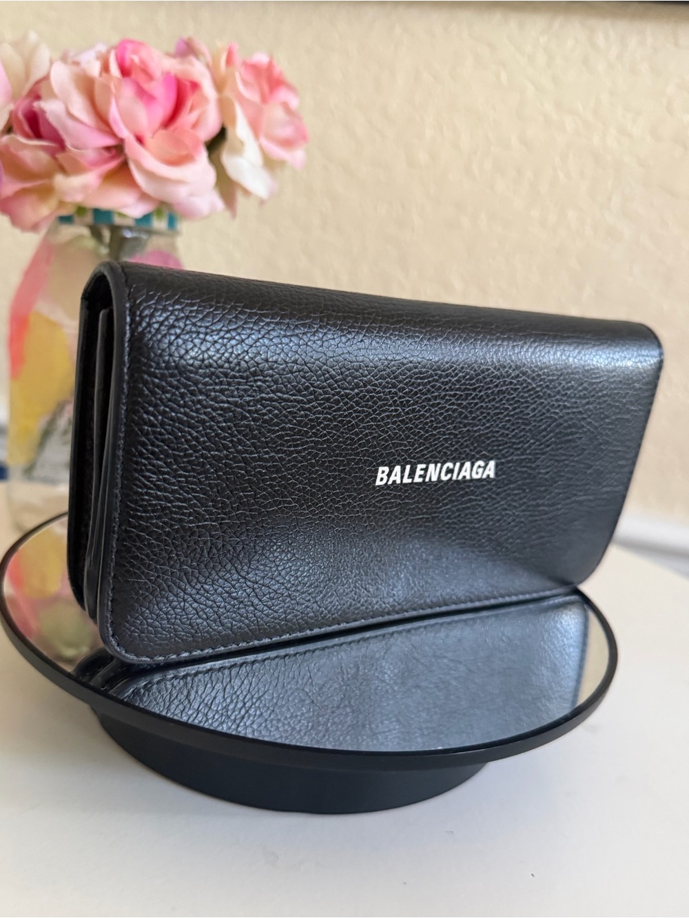 Balenciaga Cash Long Bifold Wallet Black Logo Clutch Grained Calfskin Leather - Picture 5 of 16